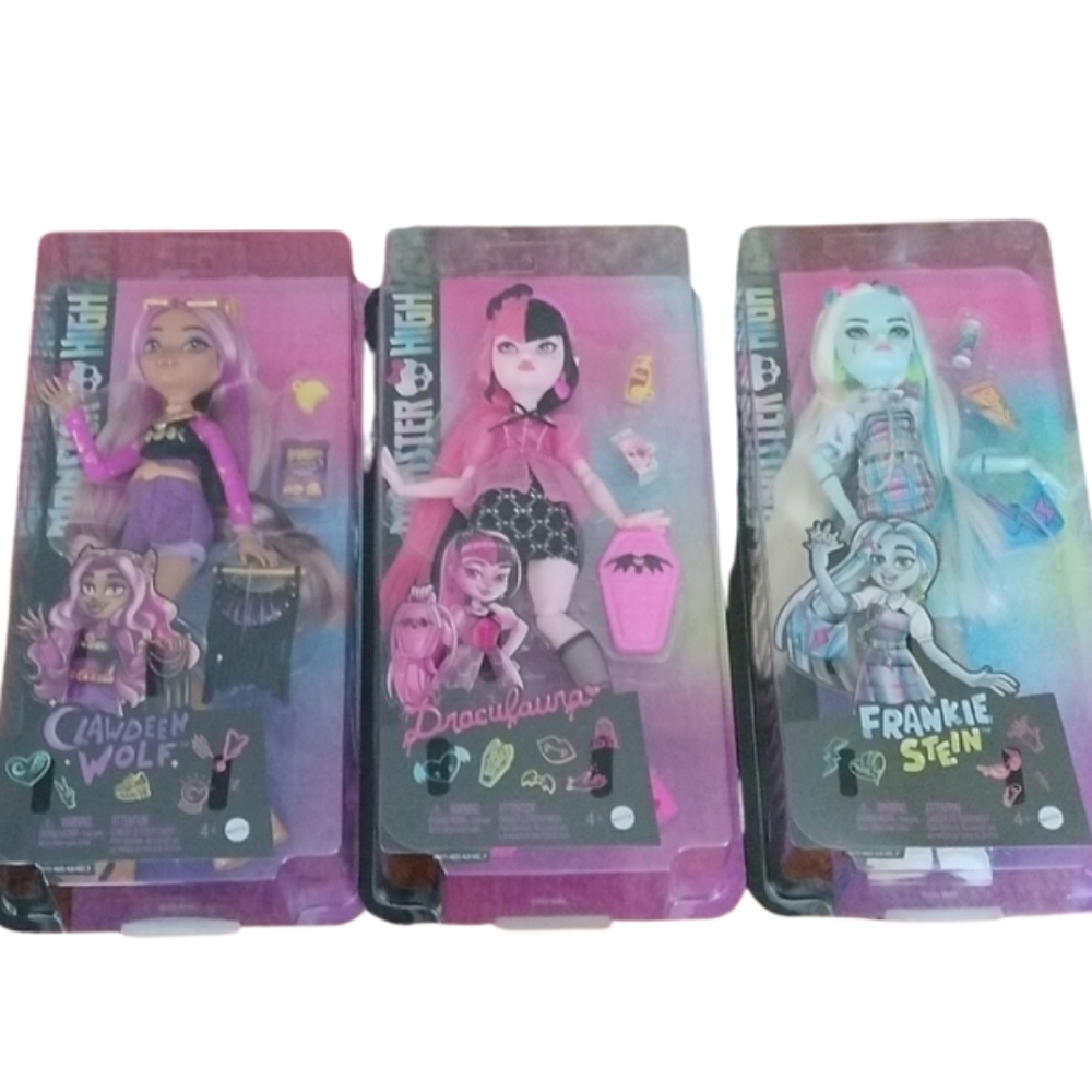 Monster High Day Out Dolls: Clawdeen Wolf, Draculaura + Frankie Stein, Set of 3